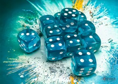 D6 16mm 12-Dice Block CHX23615 - Translucent Teal/White